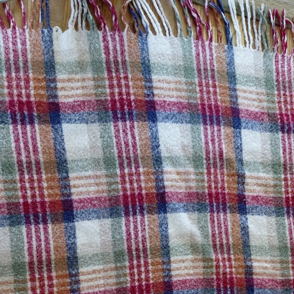 Soft Mohair Tartan Plaid Blanket | Red & Green Check Cozy Farmhouse Cottagecore